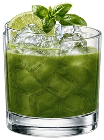 Der fertige Drink mit Limette und Basilikum